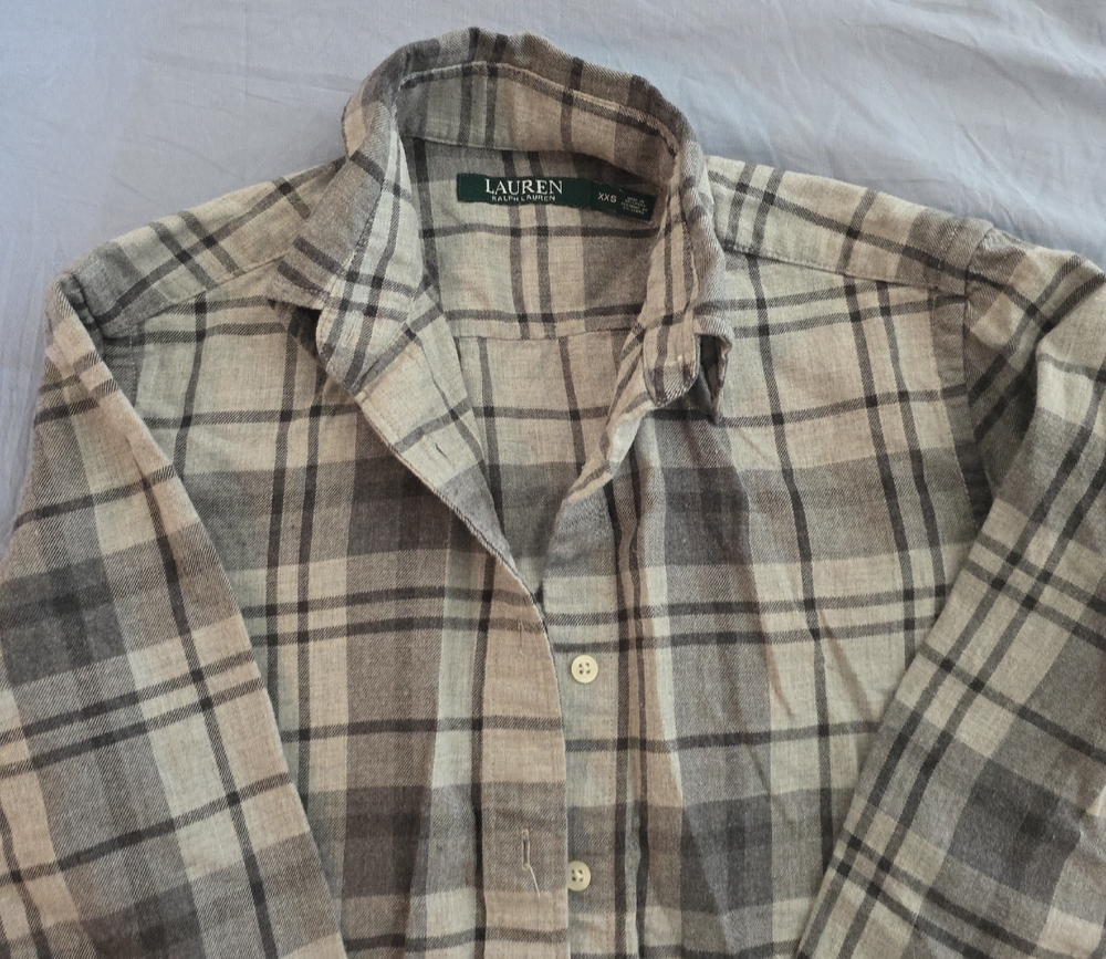 Ralph Lauren Womens Black and Gray Plaid Shirt